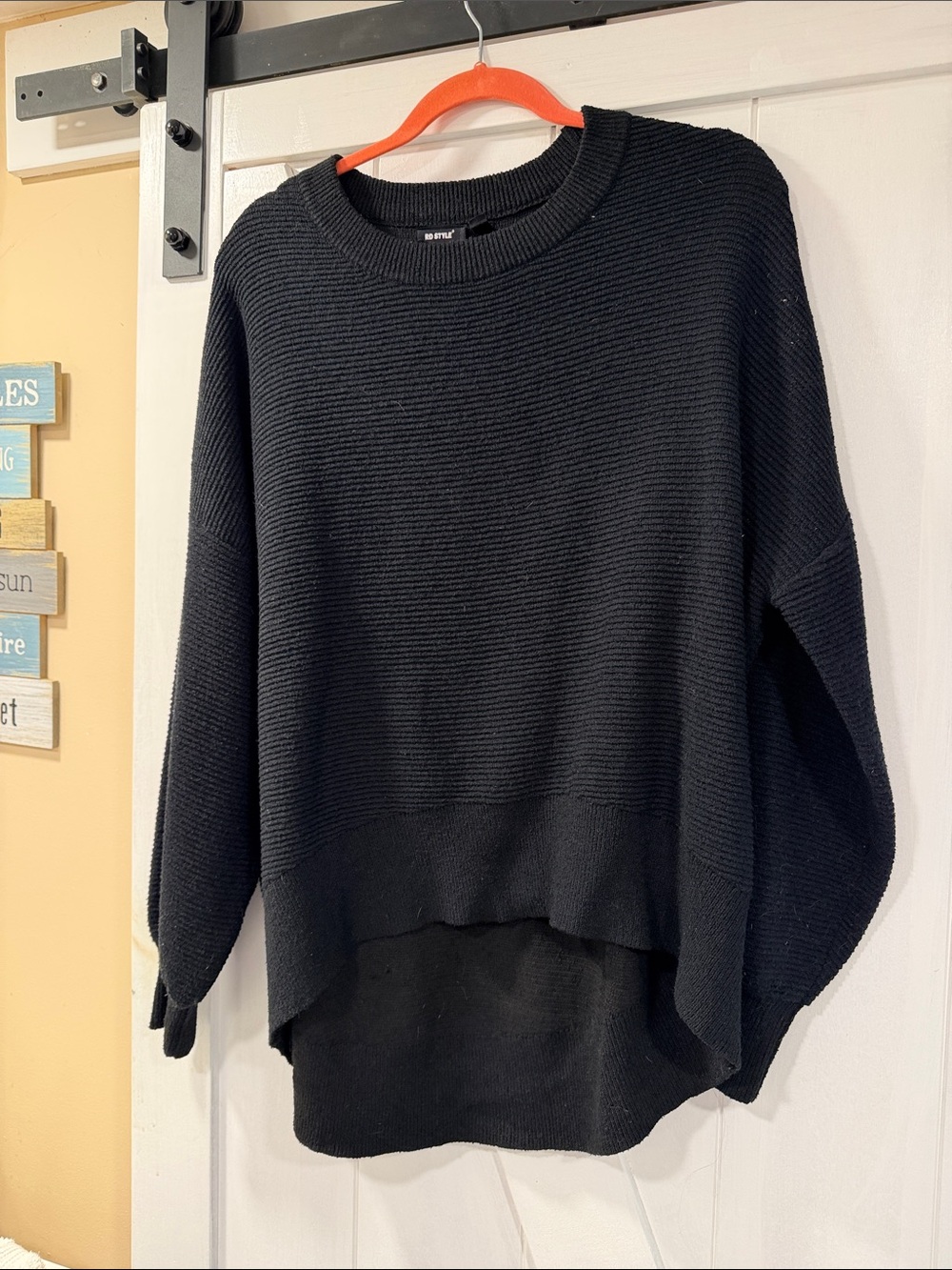RD Style Black Ribbed High-Low, oversized Crewneck Sweater size M